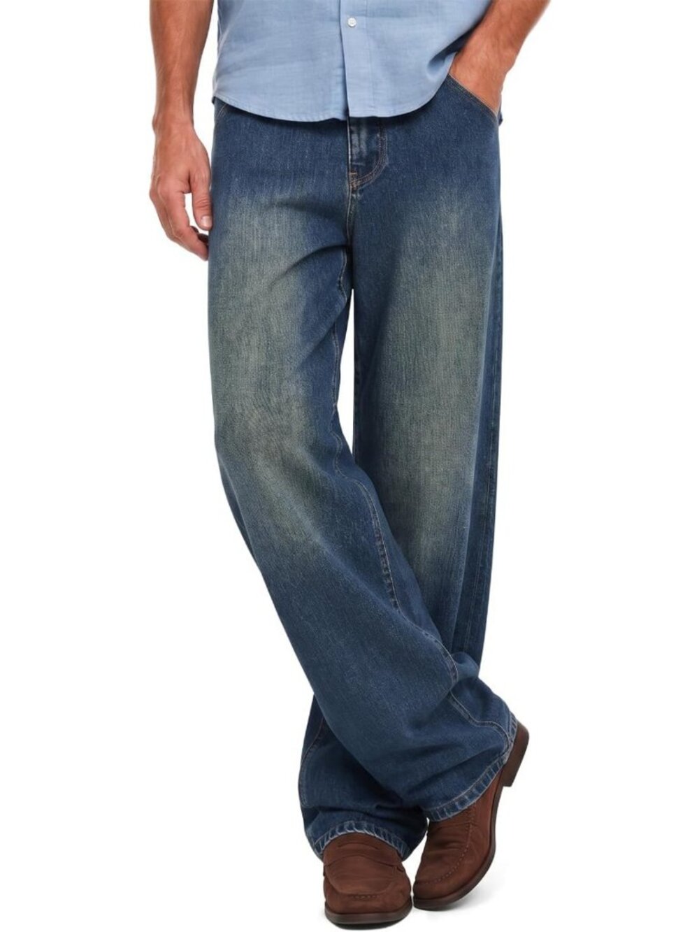 Men's Relaxed Fit Stretch Wide Leg Jeans | 5-Pocket Vintage Style Denim